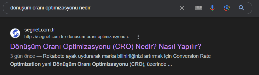 segnet dönüşüm oranı optimizasyonu (CRO) nedir, arama motoru sonuç sayfası görseli